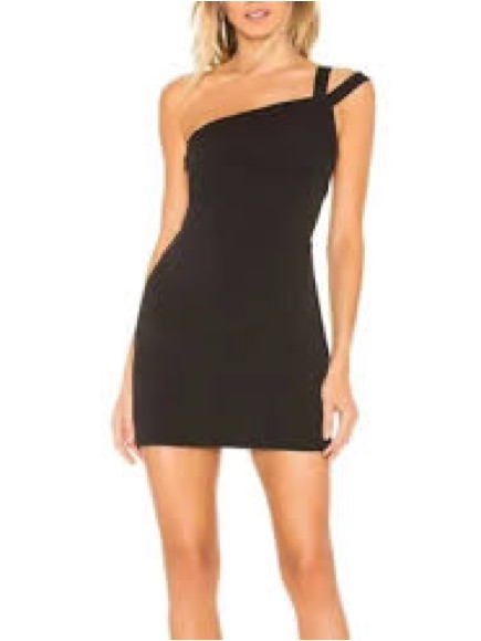 Lovers + Friends Black One-Shoulder Bodycon Dress With Double Strap